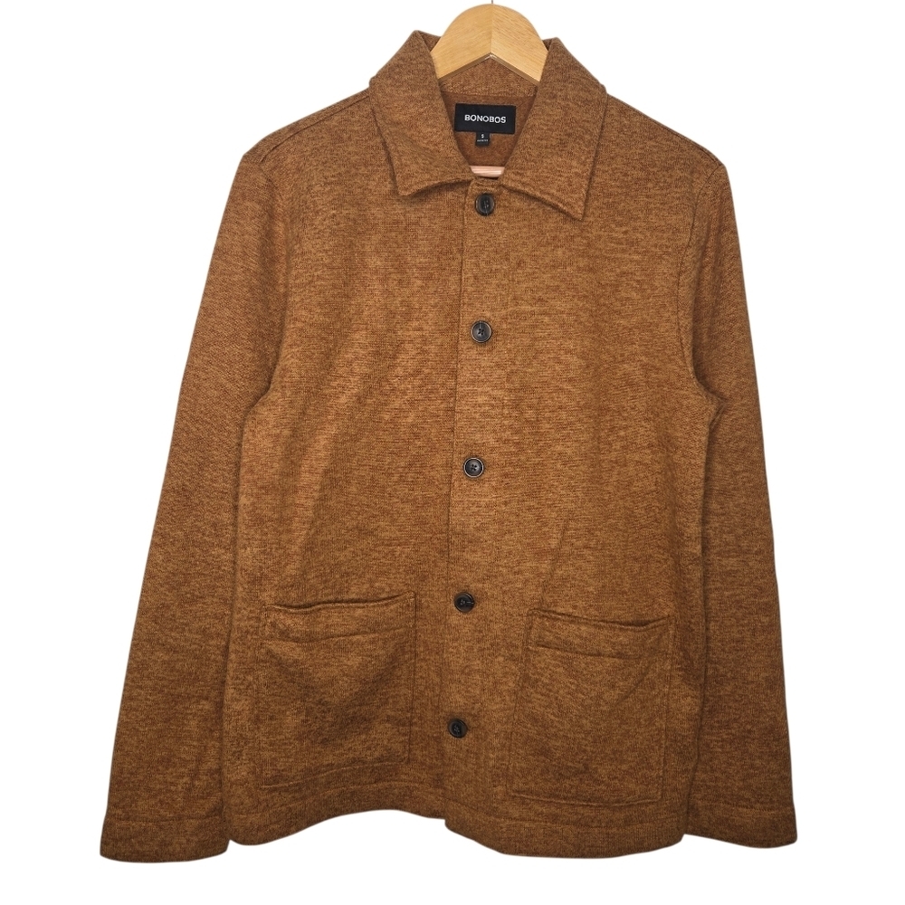 Bonobos Mens Brown Patch Pocket Button Front Polar Fleece Chore Jacket Small
